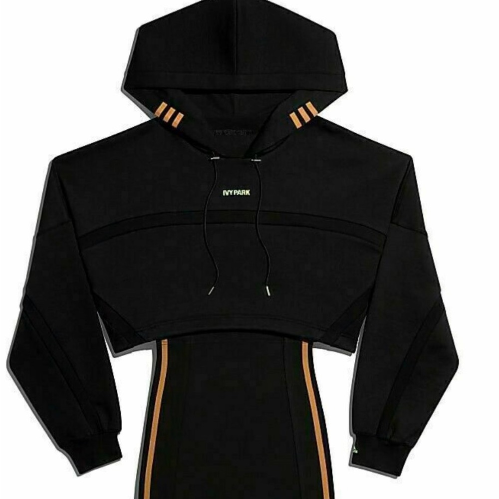 Ivy Park Black Hoodie Dress with Gold Stripes